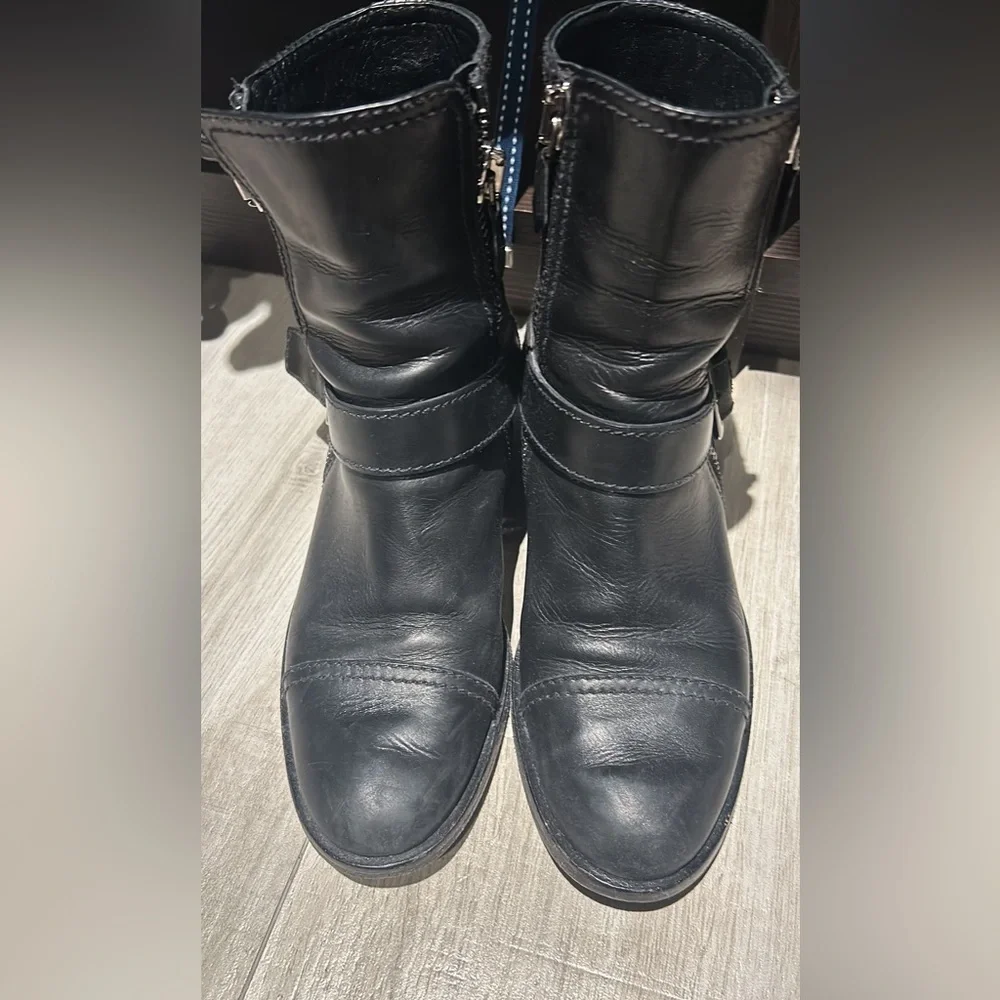 MIU MIU LEATHER MOTO BOOTS - Picture 2 of 4